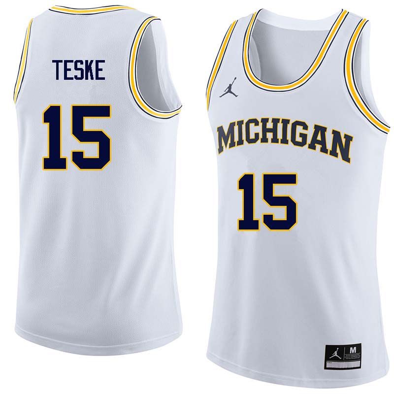 Men #15 Jon Teske Michigan Wolverines College Basketball Jerseys Sale-White